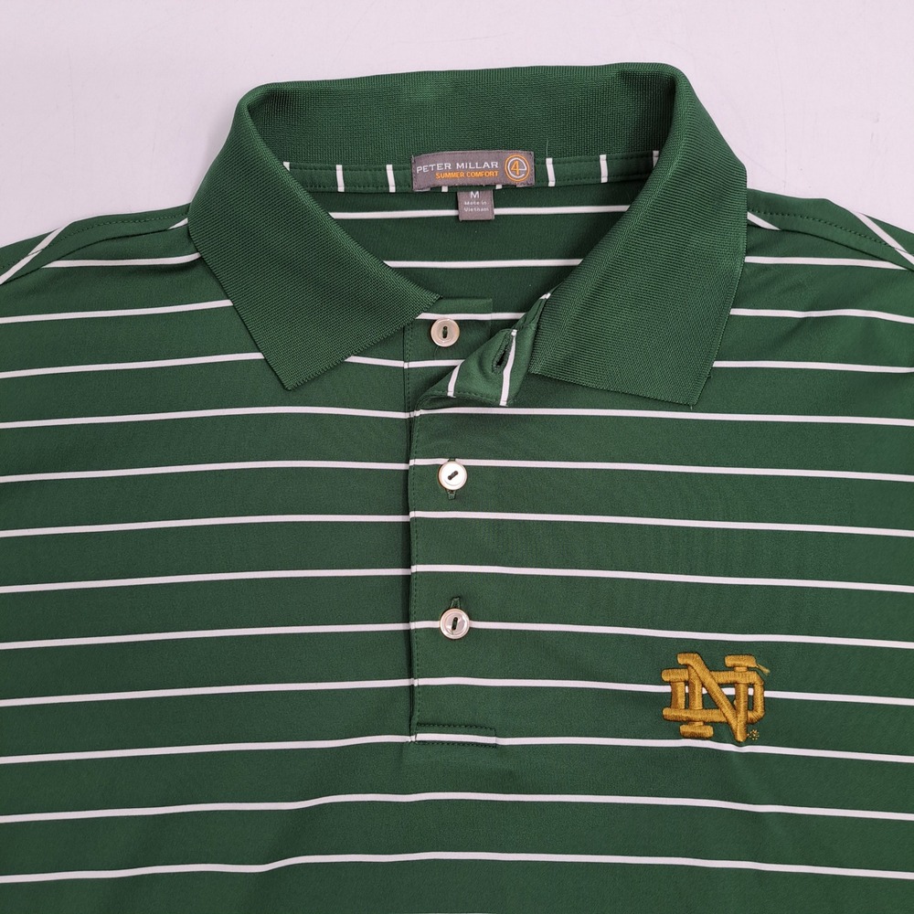 Peter Millar Summer Comfort Polo Mens M Green Striped Notre Dame Fighting Irish